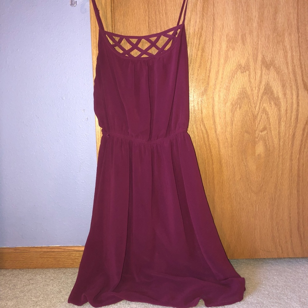 Burgundy wine colored x-front homecoming dress